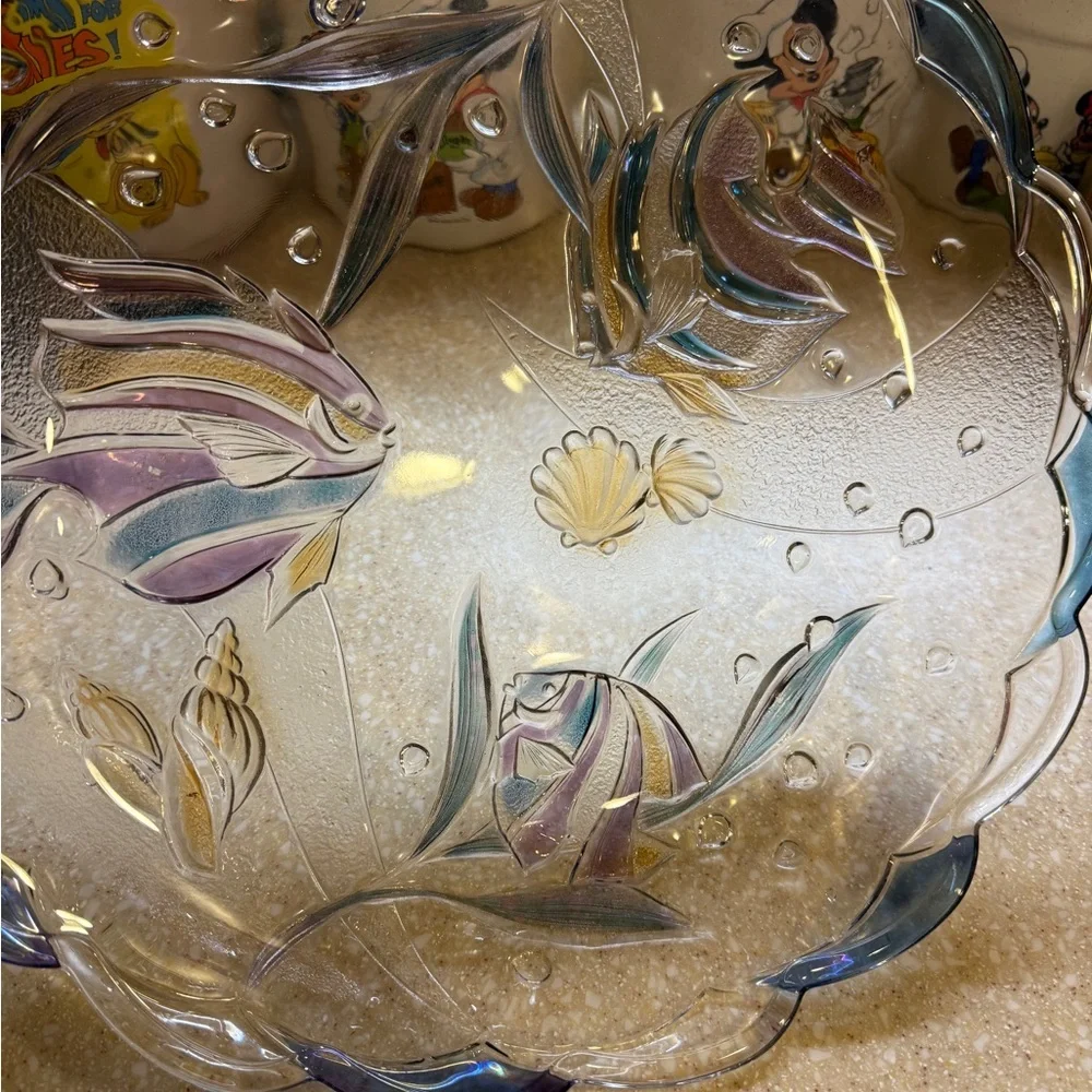 Mikasa Vintage Tropical Key Largo Glass Plate Fish Design 15 inch Blue and Gold